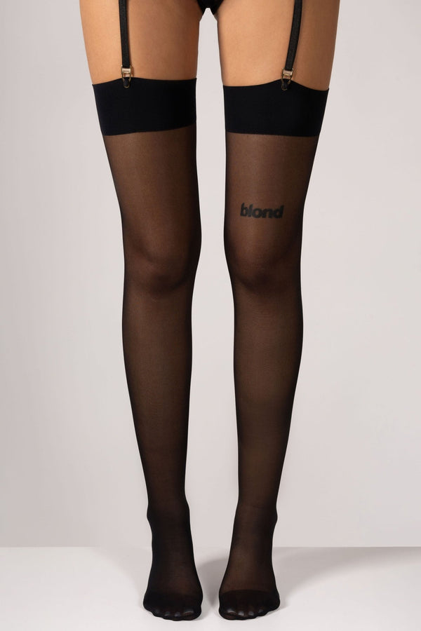 Garter Stockings with Velvet Print – Bold Statement - luxury by Orgasm Fashion, designed in Germany